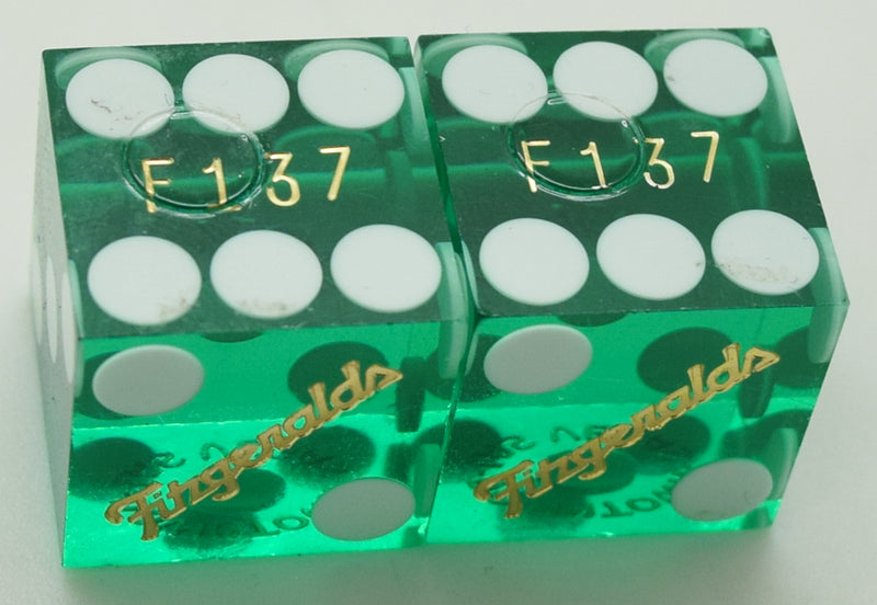 Fitzgeralds Casino Las Vegas Nevada Green Dice Pair Matching Numbers