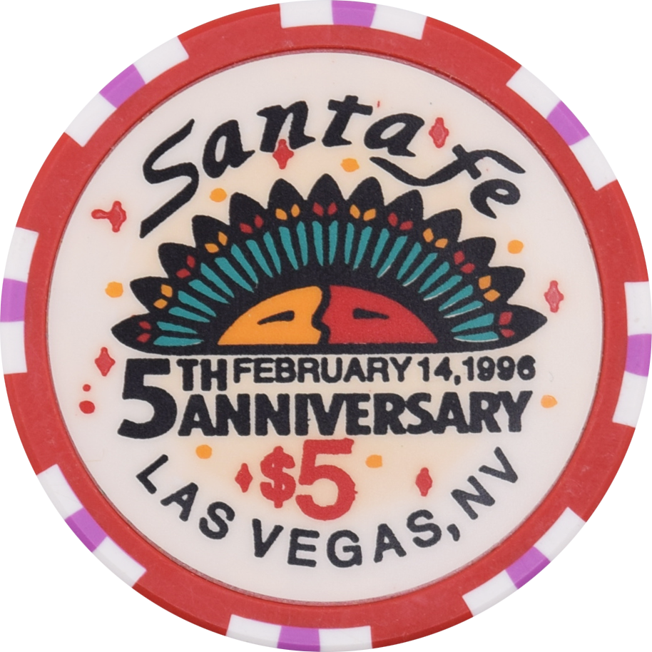 Santa Fe Casino Las Vegas Nevada $5 5th Anniversary / Valentines Day Chip 1996