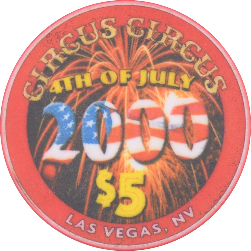 Circus Circus Casino Las Vegas Nevada $5 4th of July Chip 2000