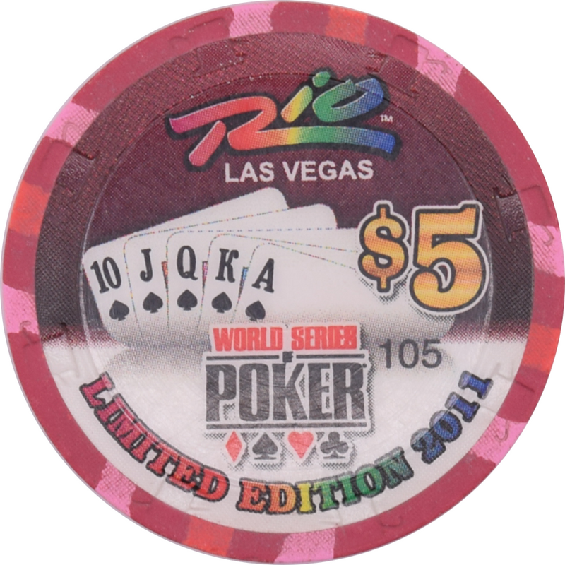 Rio Casino Las Vegas Nevada $5 WSOP Royal Flush Spades Chip 2011