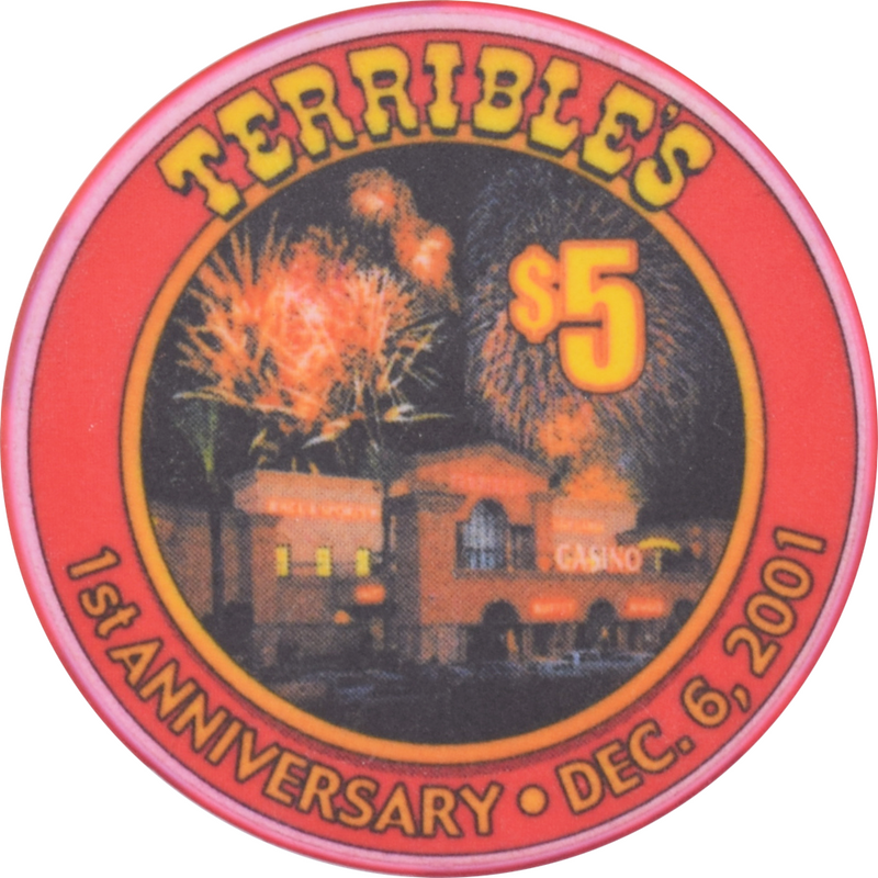 Terrible's Hotel Casino Las Vegas Nevada $5 Troy Herbst 1 Anniversary Chip 2001