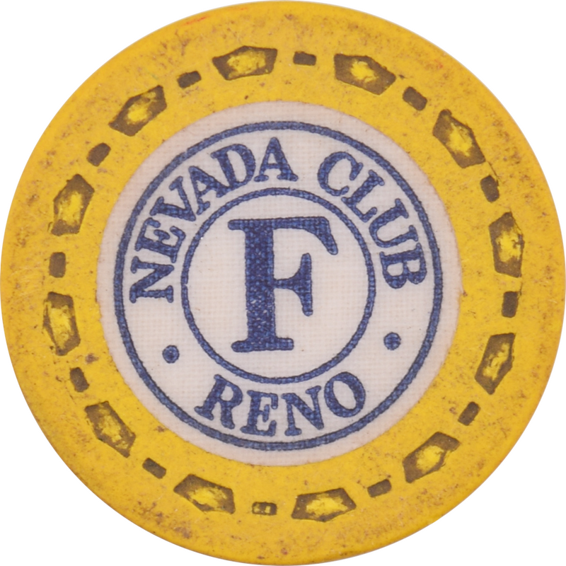 Nevada Club Casino Reno Nevada F Yellow Roulette Chip 1954