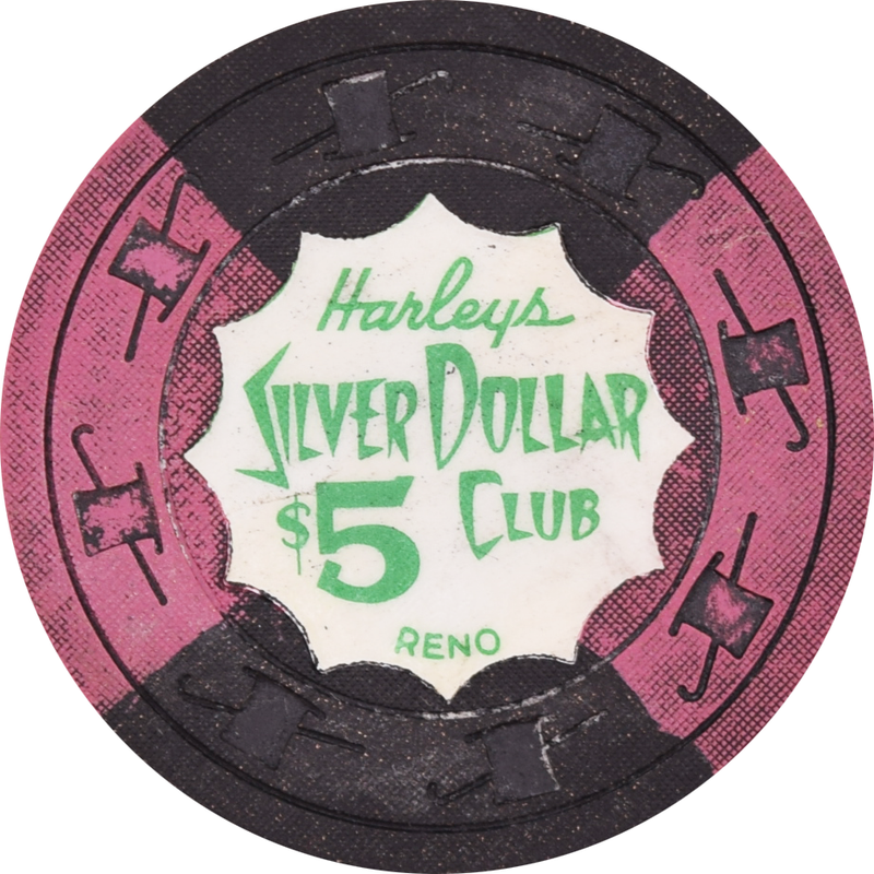 Harley's Silver Dollar Casino Reno Nevada $5 Damaged Chip 1964