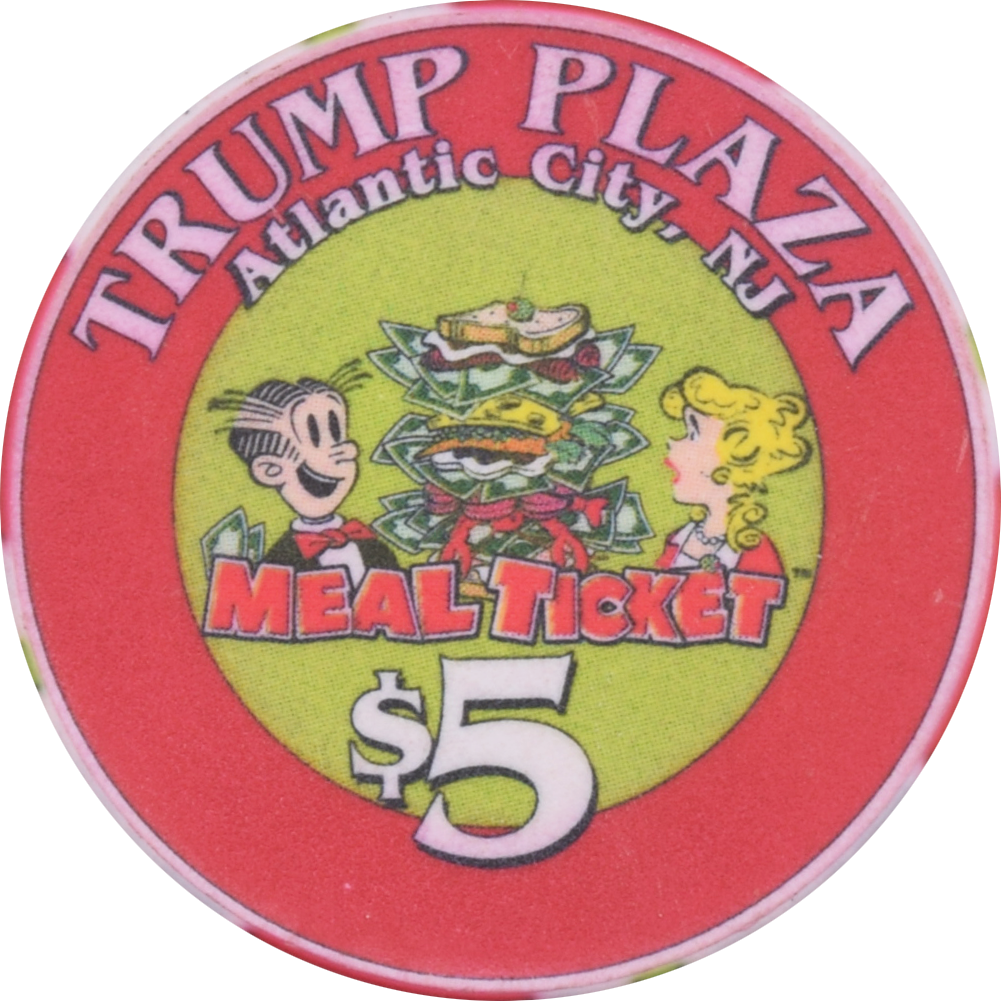 Trump Plaza Casino Atlantic City New Jersey $5 Blondie - Meal Ticket Chip