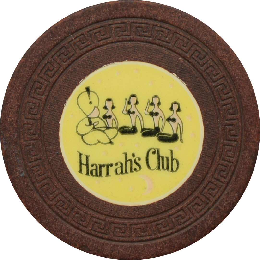 Harrah's Casino Reno & Lake Tahoe Nevada Brown Yellow Inlay Roulette Chip 1958