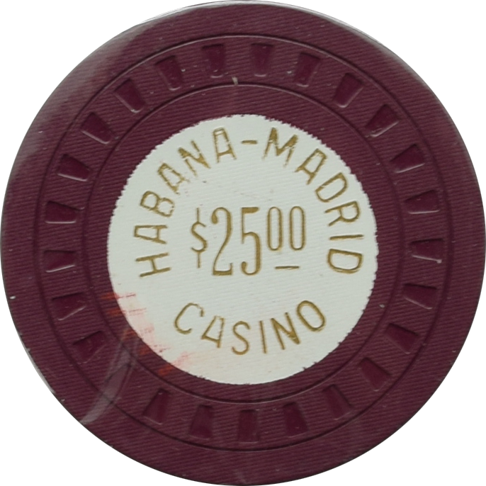 M.D. (Habana-Madrid Casino) Havana Cuba $25 Maroon Chip