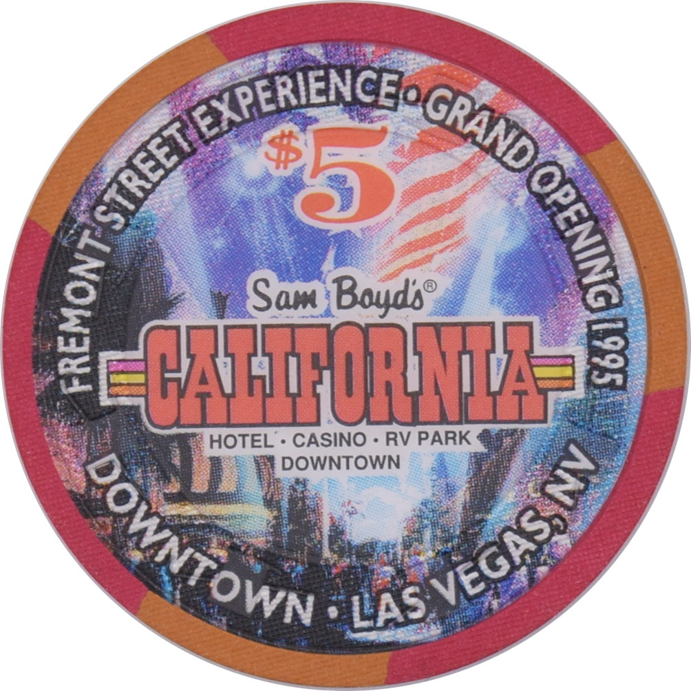 California Hotel Casino Las Vegas Nevada $5 Fremont Street Experience Chip 1995