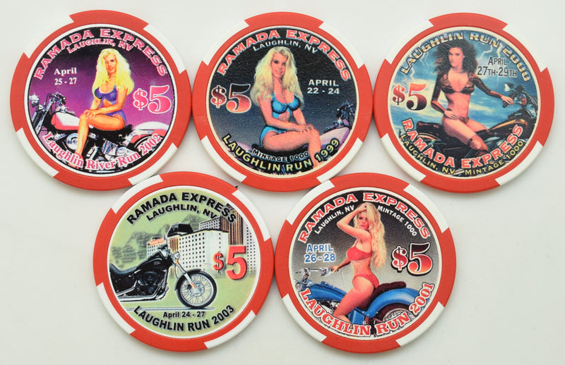 Ramada Express Casino Laughlin Nevada Set of 5 River Run $5 Chips