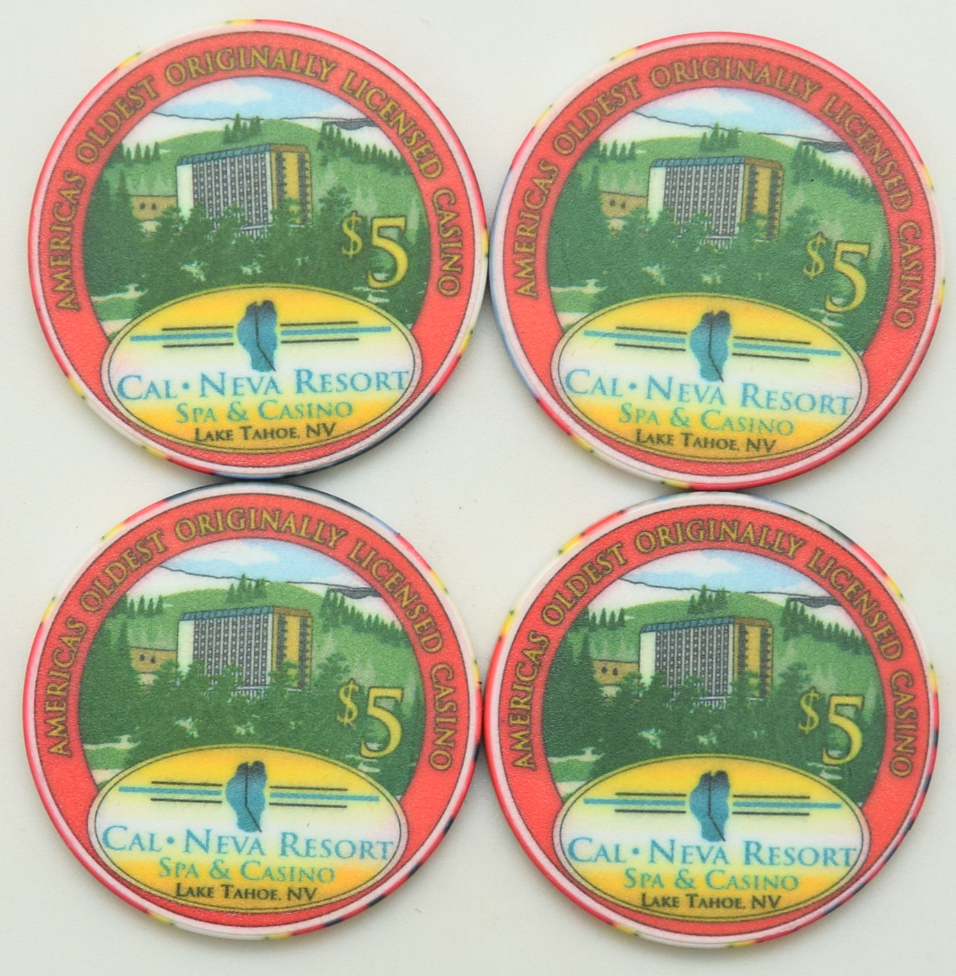 Cal-Neva Lodge Casino Lake Tahoe Nevada Set of 4 $5 75th Anniversary Chips 2001