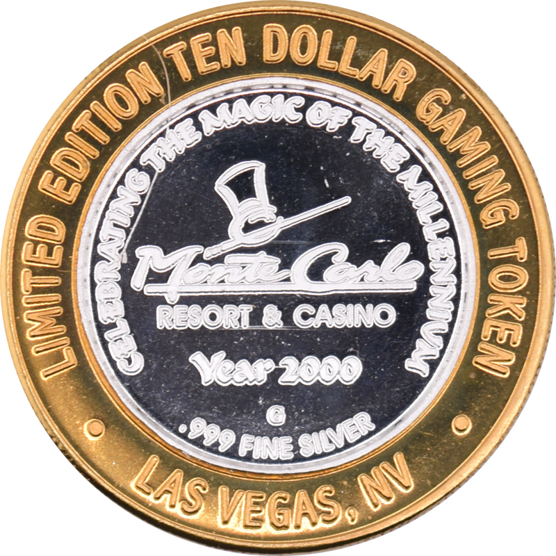 Monte Carlo Resort & Casino Las Vegas "Lance Burton with Ball" $10 Silver Strike .999 Fine Silver 2000