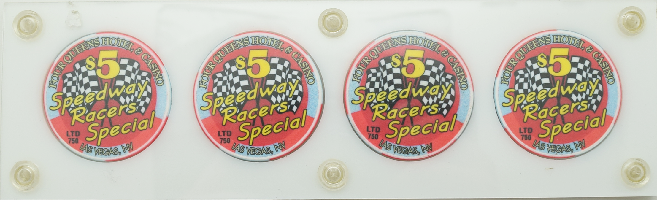 Four Queens Casino Las Vegas Nevada Set of 4 $5 Speedway Racers Chip Set