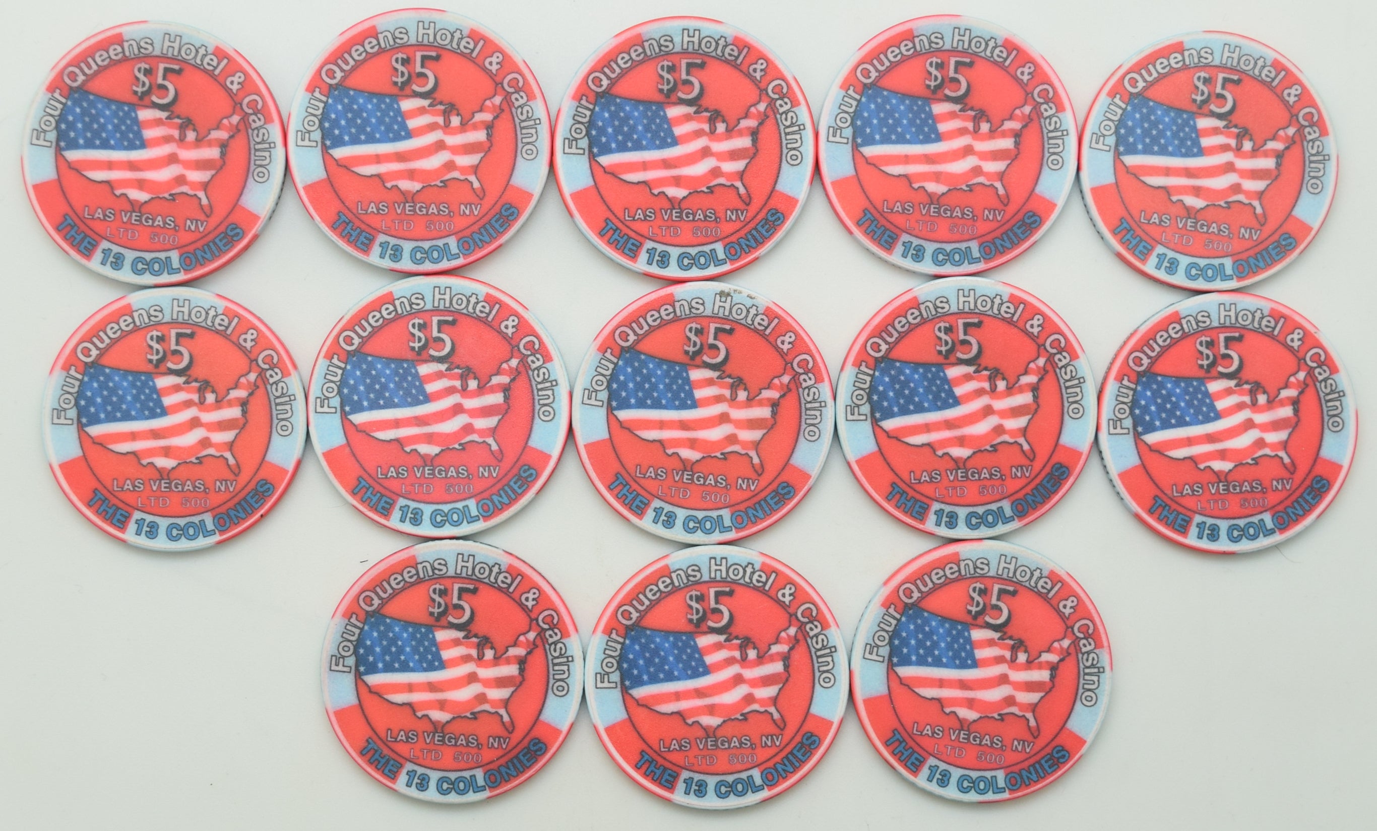 Four Queens Casino Las Vegas Nevada 13 Colonies Set of 13 $5 Chips 1999