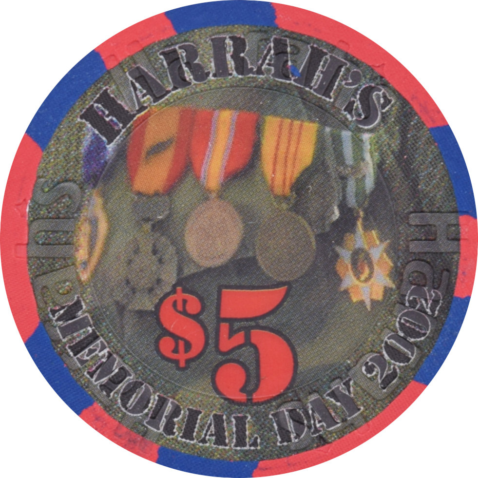 Harrah's Casino Las Vegas Nevada $5 Memorial Day 2002 - Medals Chip 2002