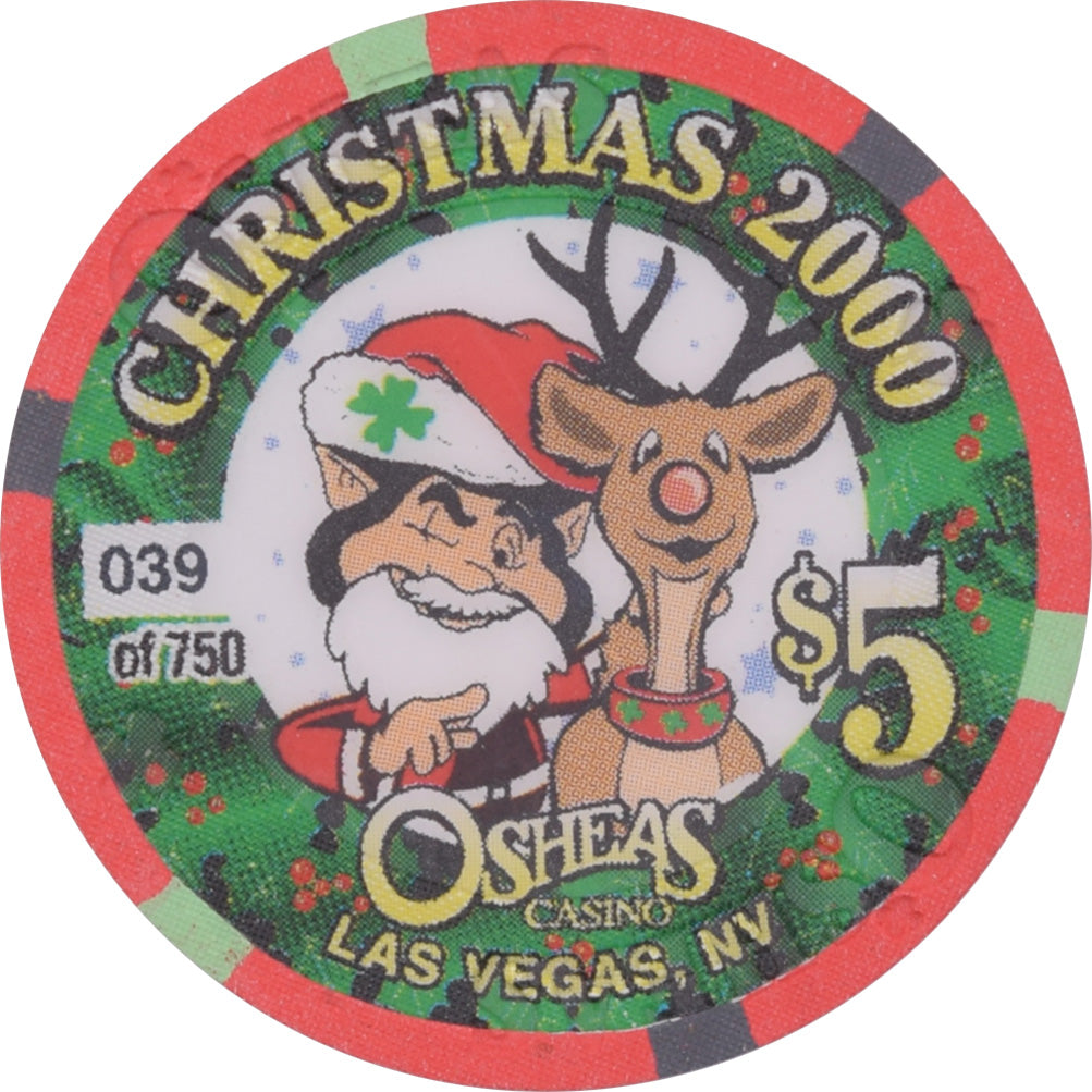 O'Sheas Casino Las Vegas Nevada $5 Christmas Chip 2000