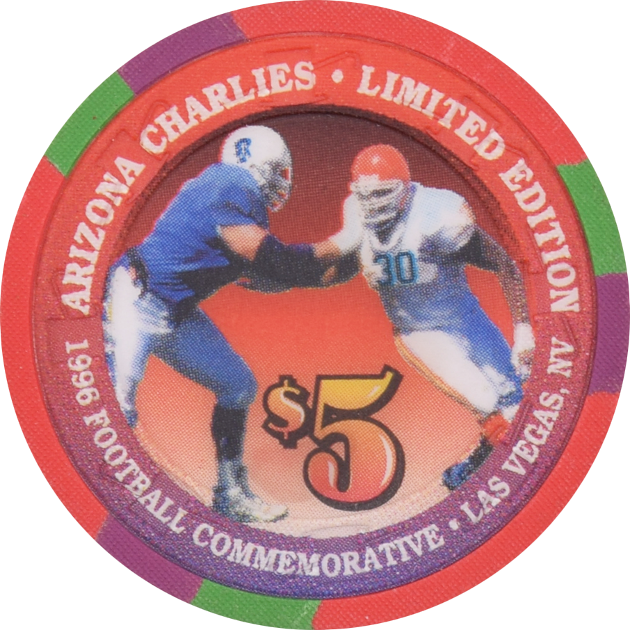 Arizona Charlie's Casino Las Vegas Nevada $5 The Rusher #30 Red Helmet Chip 1996