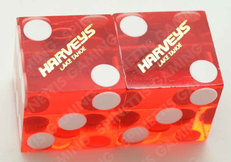 Harvey's Casino Lake Tahoe Nevada Red Used Pair of Dice