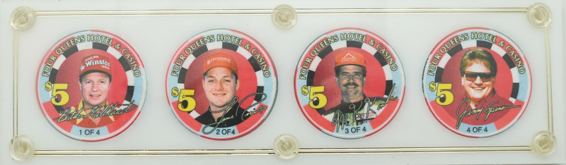 Four Queens Casino Las Vegas Nevada Set of 4 $5 Speedway Racers Chip Set