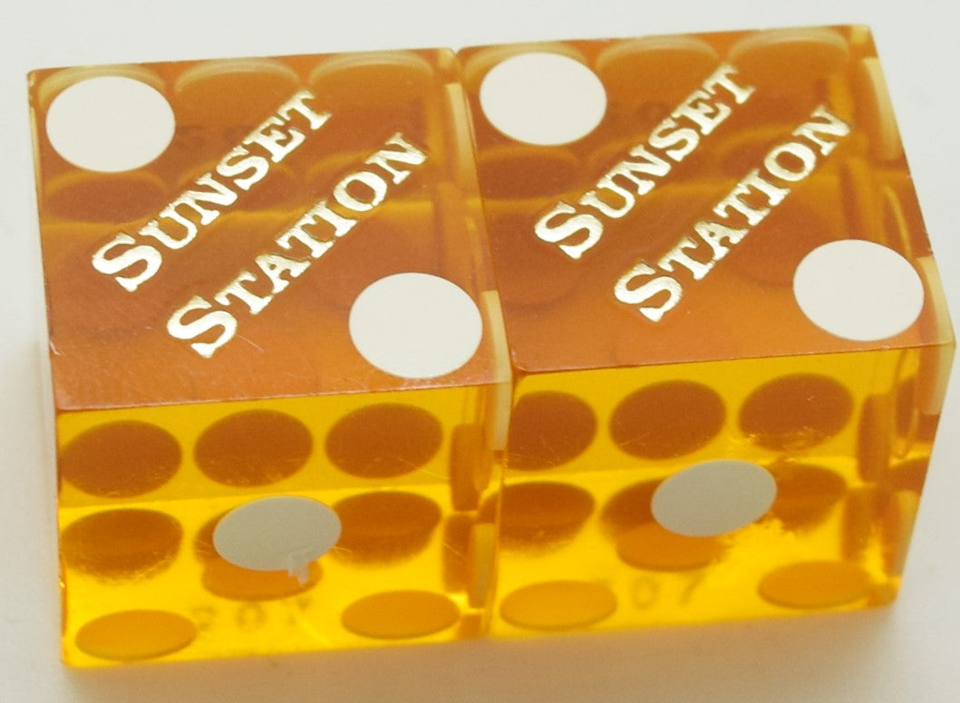 Sunset Station Casino Henderson Nevada Orange Used Pair of Matching Number Dice