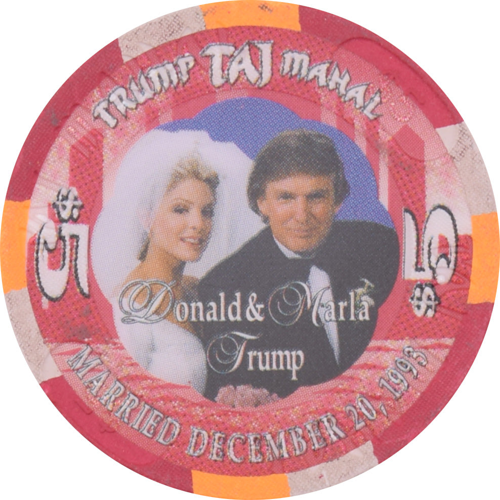 Trump Taj Mahal Casino Atlantic City New Jersey $5 Donald & Marla Trump Chip 1993