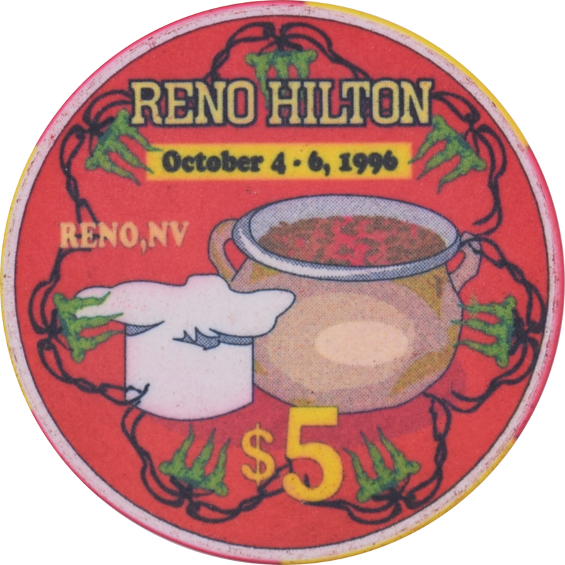 Reno Hilton Casino Reno Nevada $5 Chile Cook Off Chip 1996