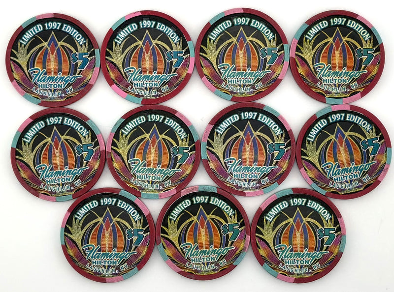 Flamingo Hilton Casino Laughlin Nevada $5 Cool Bird Set of 11 Chips