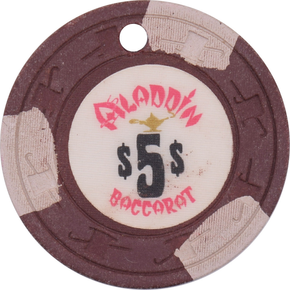 Aladdin Casino Las Vegas Nevada $5 Baccarat Canceled Pink Text Chip 1980s