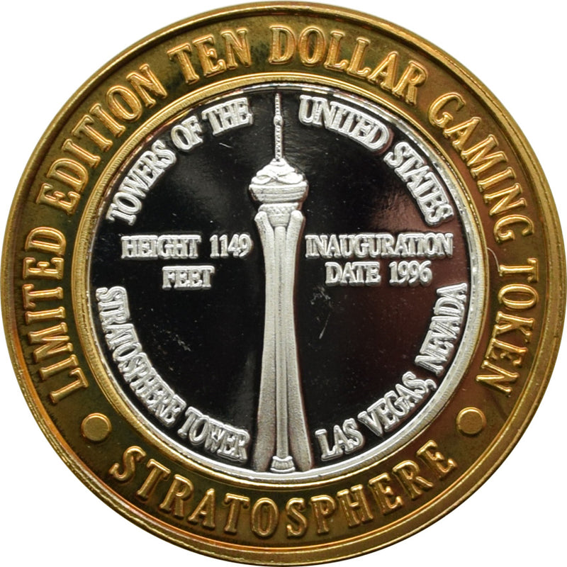 Stratosphere Casino Las Vegas "Stratosphere Tower" $10 Silver Strike .999 Fine Silver 1996