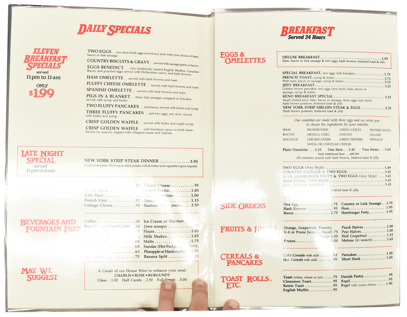 Silver Slipper Casino Las Vegas Nevada Tri-Fold Menu