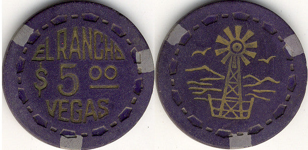 El Rancho Vegas $5 (Scrown) Hot Stamped Chip 1952 - Spinettis Gaming - 2