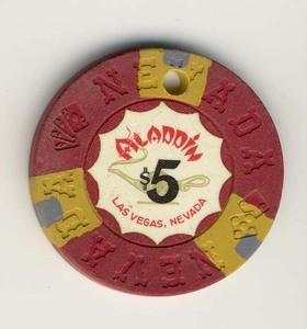 Aladdin Casino Las Vegas $5 Chip 1970 cancelled - Spinettis Gaming