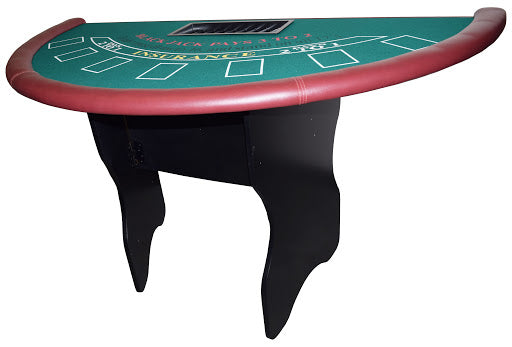 71" Blackjack Table With Wooden Folding Legs & Maroon Arm Rail (RENTAL)