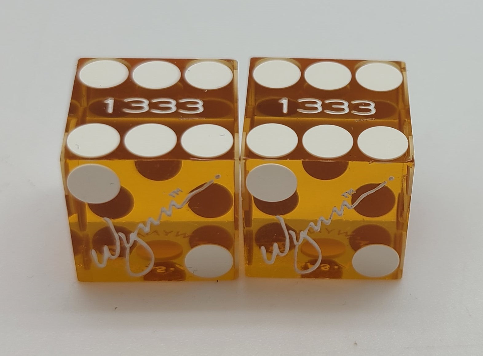 Wynn Hotel and Casino Las Vegas Nevada Orange Dice Pair Matching Numbers