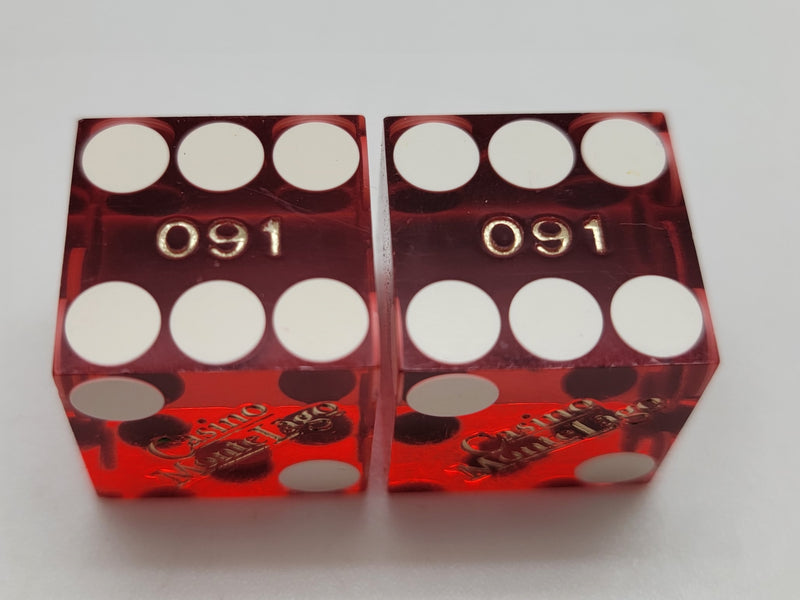 Casino Montelago Henderson Nevada Translucent Red Dice Pair Matching Numbers