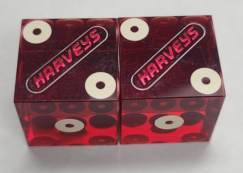 Harvey's Casino Lake Tahoe Nevada Red Dice Pair Vintage Red Foil