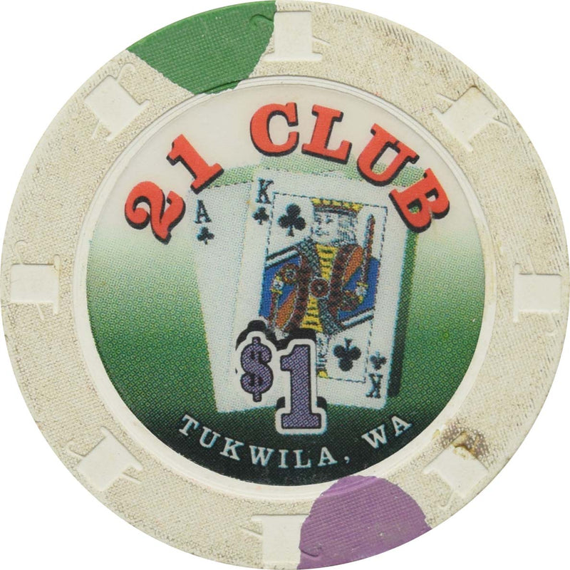 21 Club Casino Tukwila Washington $1 Chip