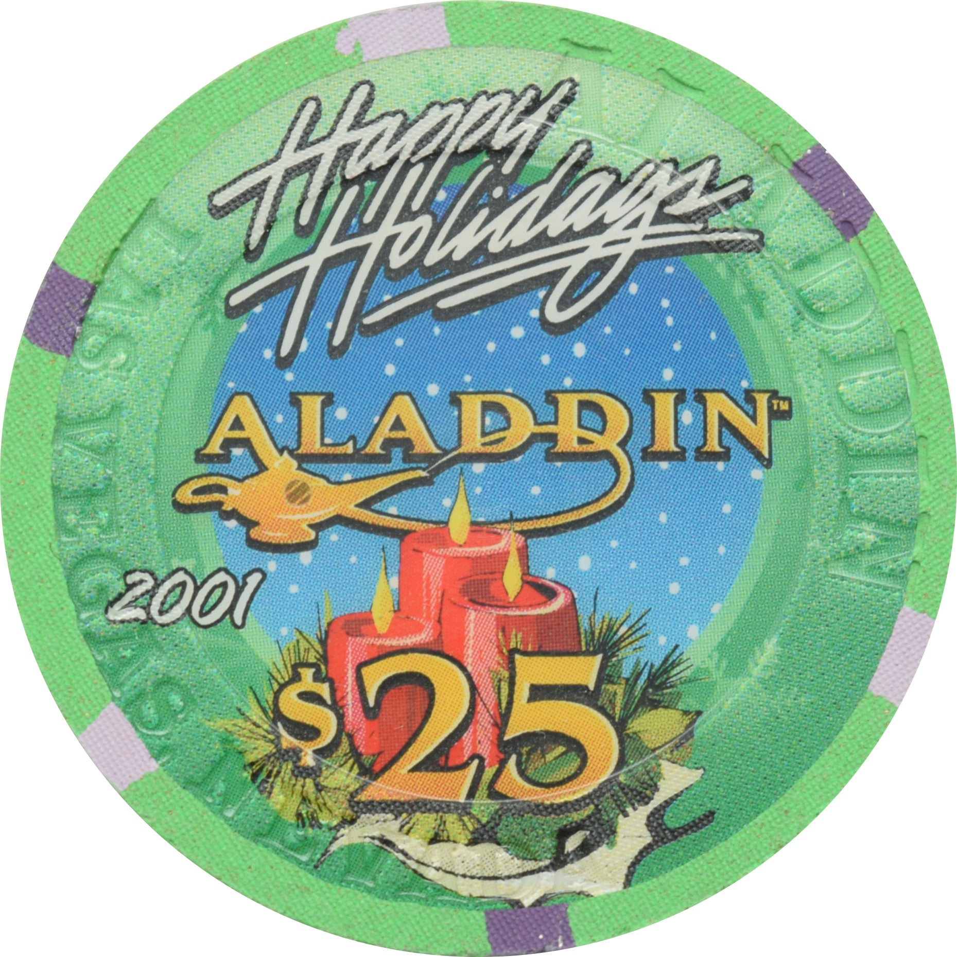 Aladdin Casino Las Vegas Nevada $25 Happy Holiday's Chip 2001