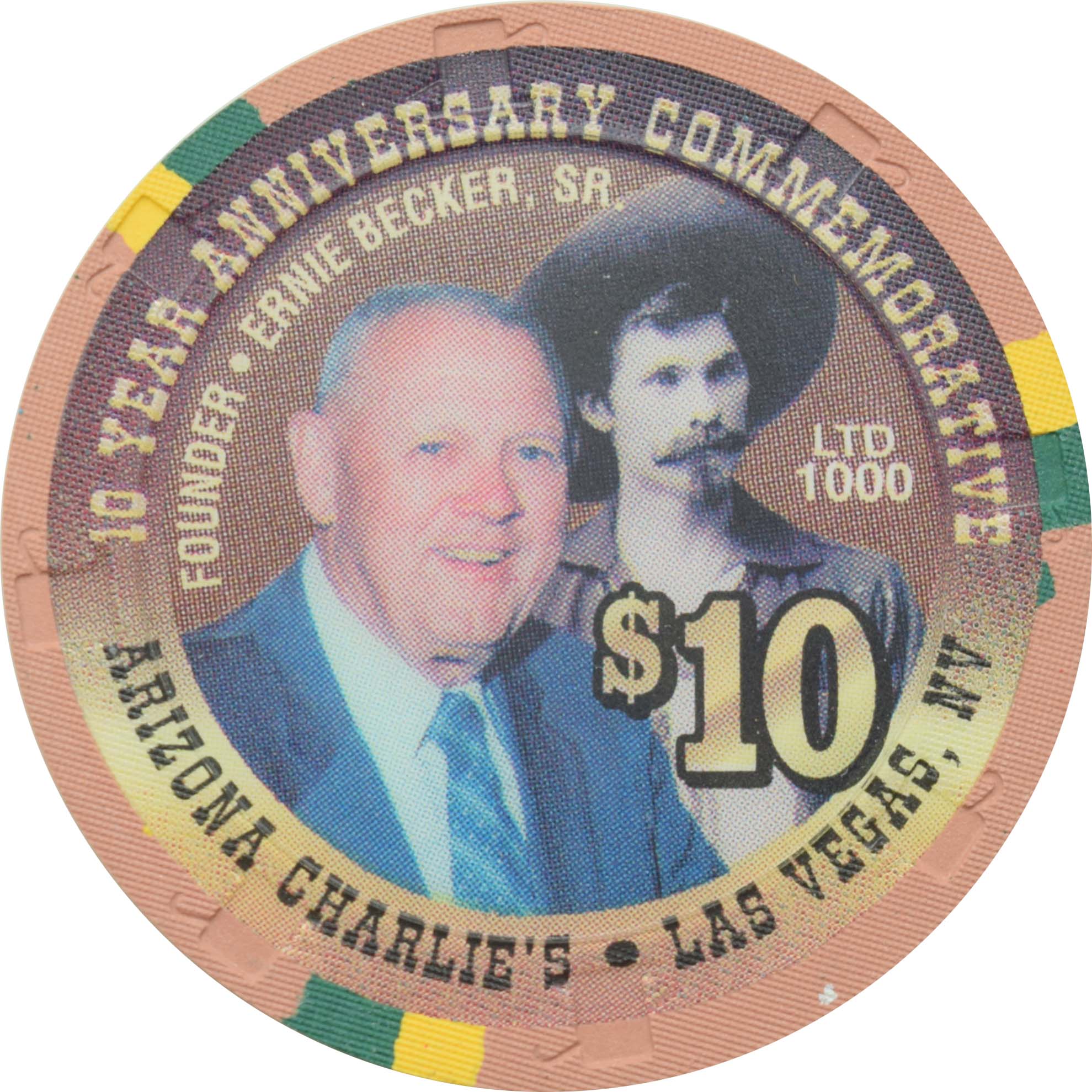 Arizona Charlie's Casino Las Vegas Nevada $10 10th Anniversary Chip 1998