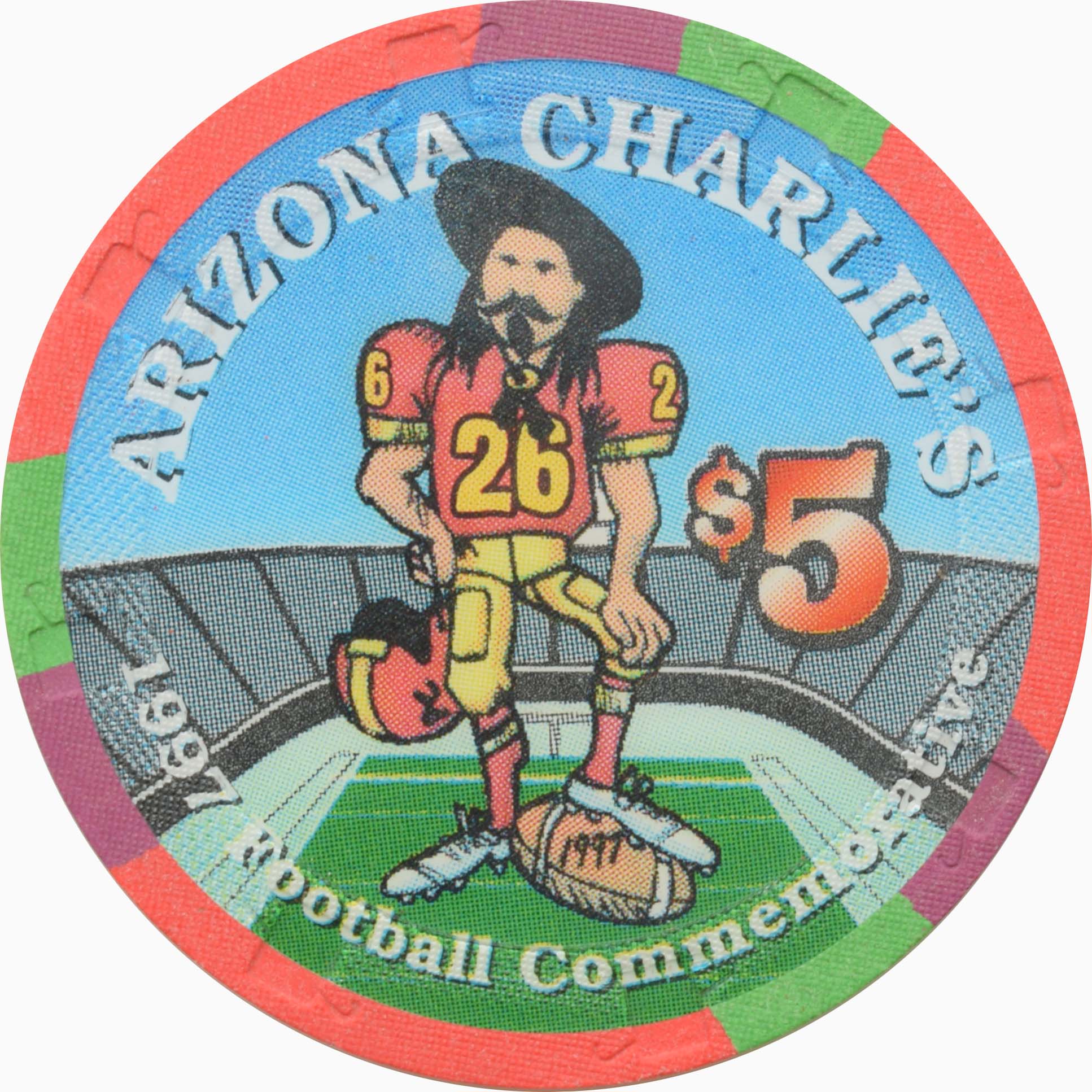 Arizona Charlie's Casino Las Vegas Nevada $5 Football Commemorative Chip 1996