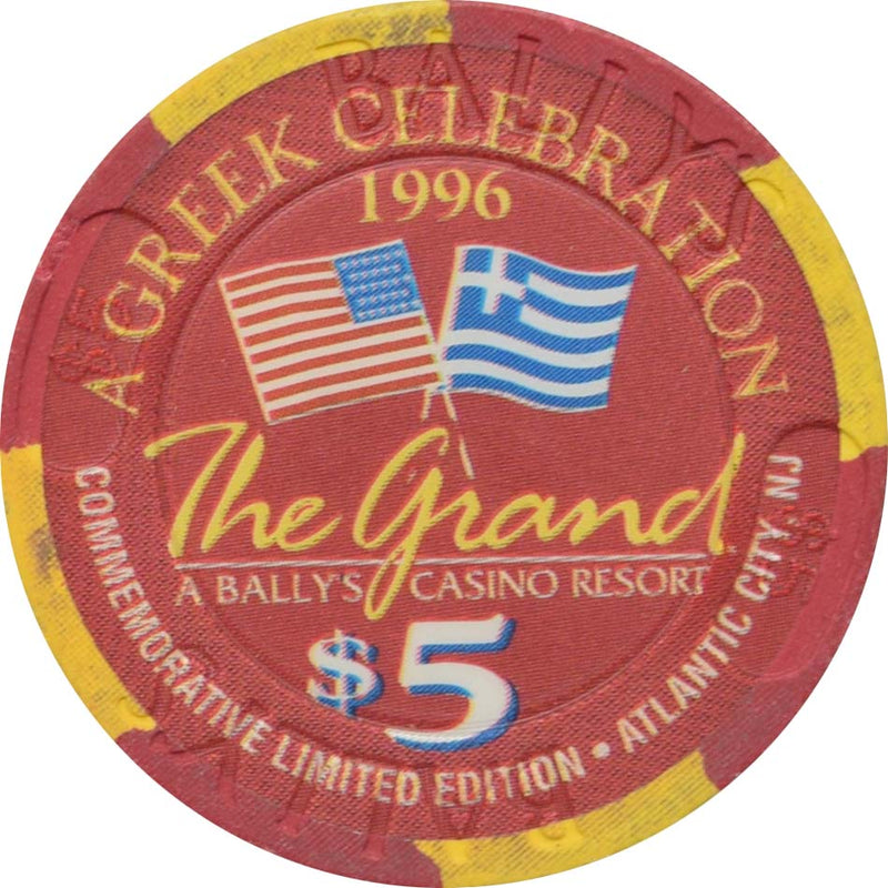 Bally's Grand Casino Atlantic City New Jersey $5 Greek Celebration Chip 1996