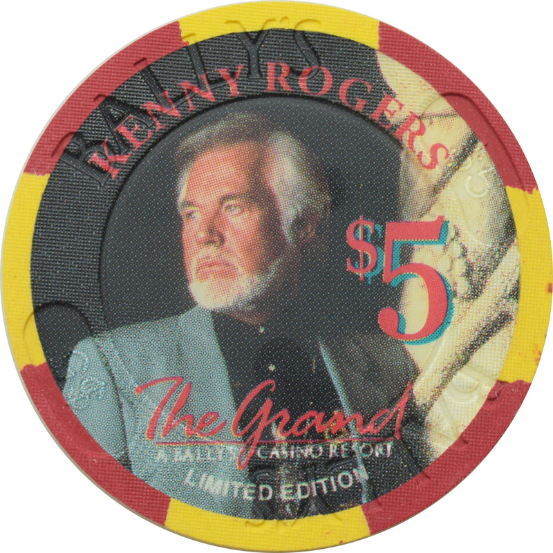 Bally's Grand Casino Atlantic City New Jersey $5 Kenny Rogers Chip