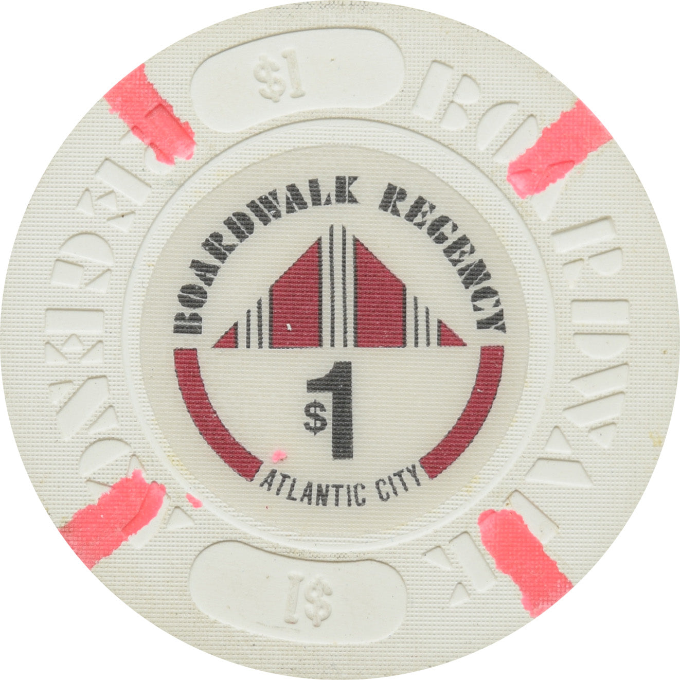 Boardwalk Regency Atlantic City NJ $1 Chip (Pink Edge Spots)