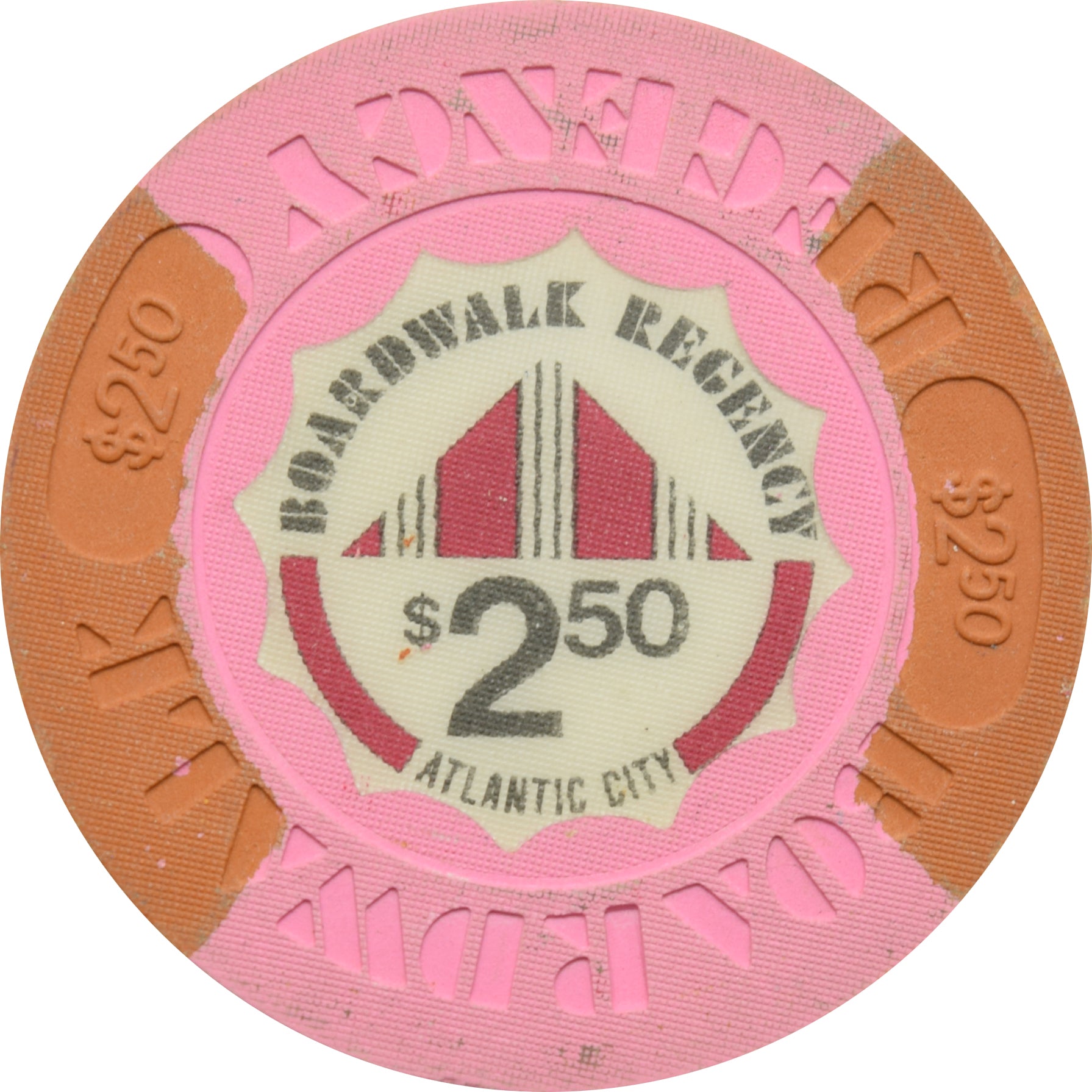 Boardwalk Regency Atlantic City New Jersey $2.50 Chip Brown Edgespots