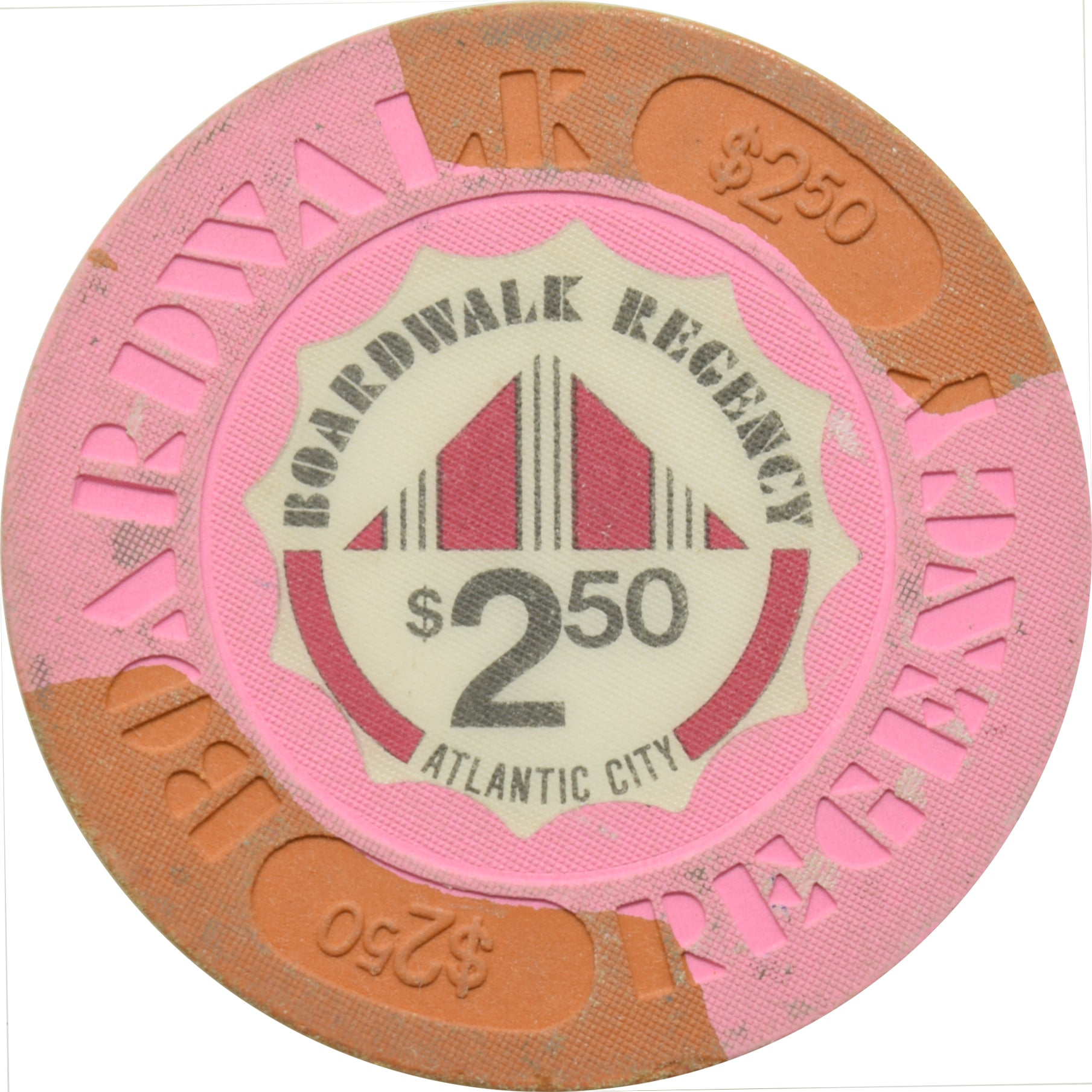 Boardwalk Regency Atlantic City New Jersey $2.50 Chip Brown Edgespots