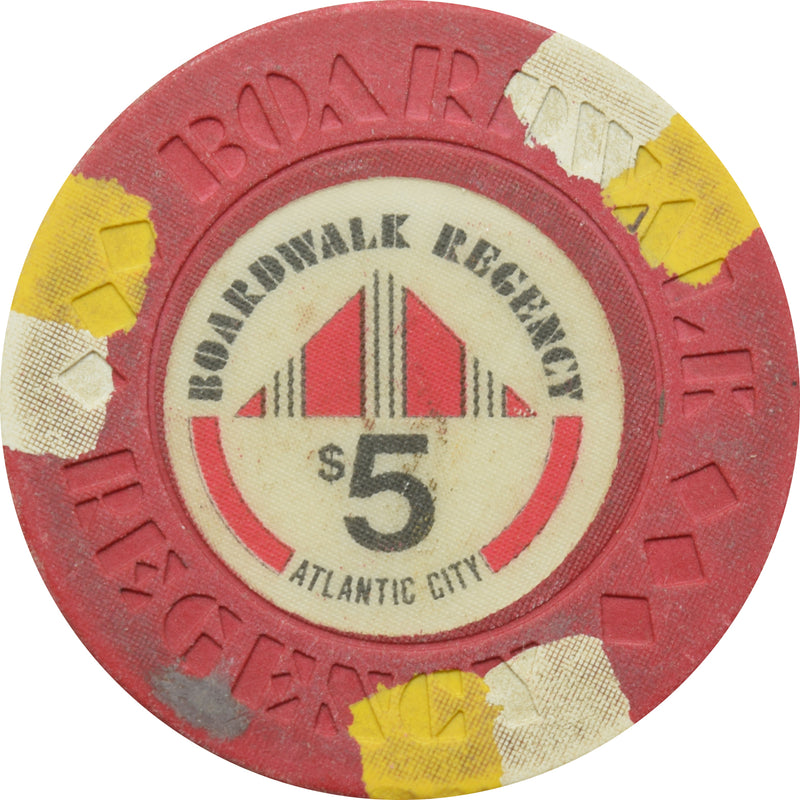 Boardwalk Regency Atlantic City New Jersey $5 Chip Yellow & White Edgespots