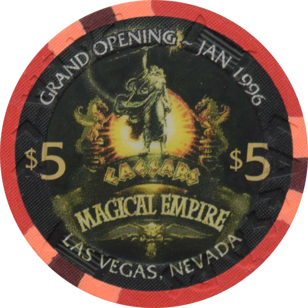 Caesars Palace Casino Las Vegas Nevada $5 Magical Empire Grand Opening Chip 1996