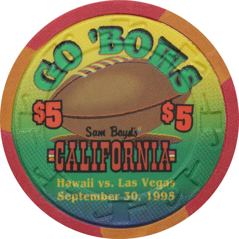 California Hotel Casino Las Vegas Nevada $5 Rainbow Football Chip 1995