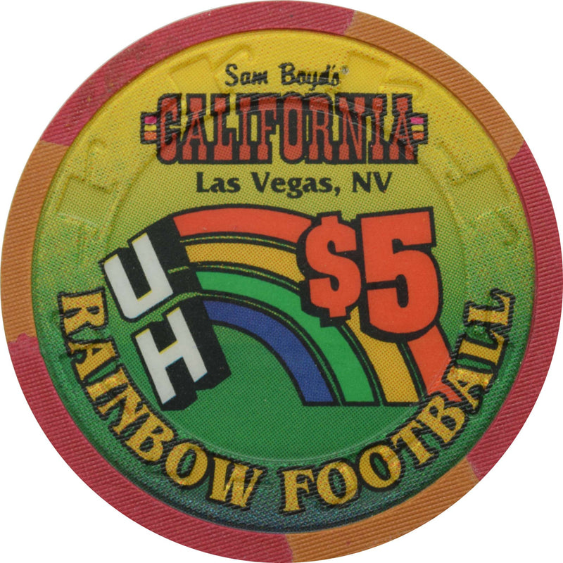 California Hotel Casino Las Vegas Nevada $5 Rainbow Football Chip 1995