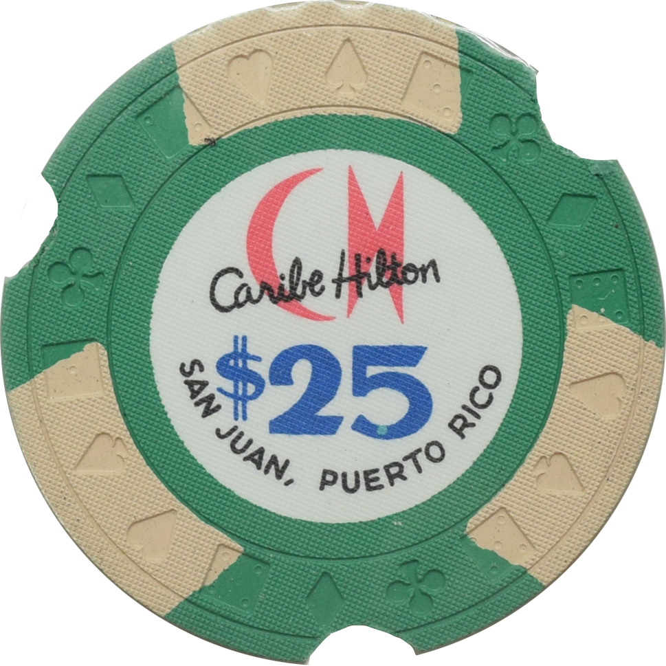 Caribe Hilton Casino San Juan Puerto Rico $25 Ewing Cancelled Chip