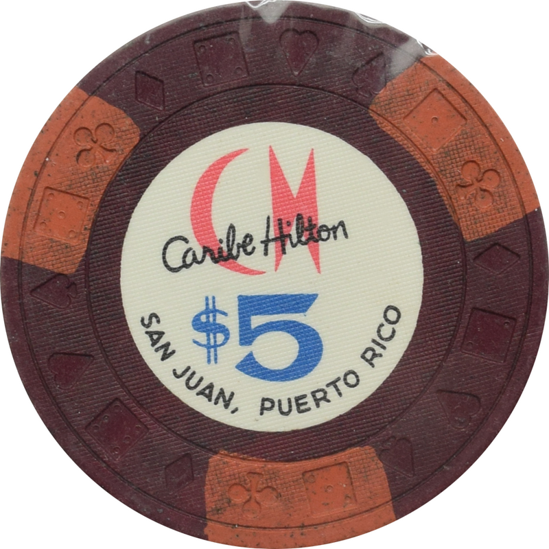 Caribe Hilton Casino San Juan Puerto Rico $5 Ewing Brown Edge Spots Chip