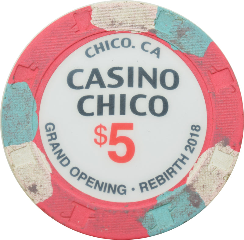 Casino Chico Chico California $5 Grand Opening White Inlay Chip